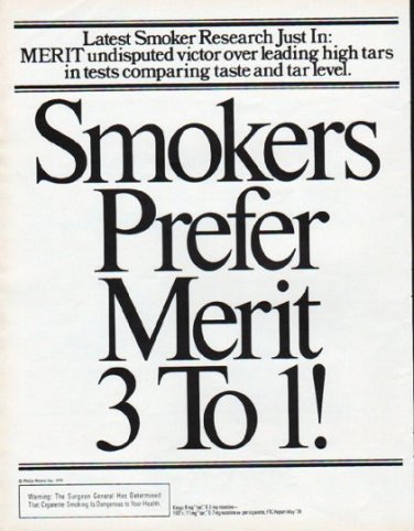 1979 Merit Cigarettes Ad "Smokers Prefer Merit"