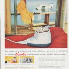 1959 Norelco Shaver Ad "stroke off whiskers"