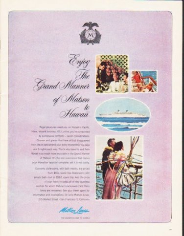1964 Matson Lines Ad "Enjoy The Grand Manner"