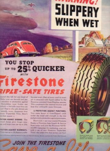 1937 Firestone Tires "Slippery When Wet" Ad