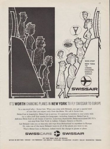 1959 Swissair ad "It's Worth Changing Planes"