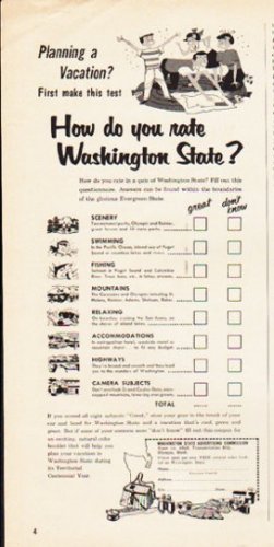 1953 Washington State Ad "How do you rate Washington State"