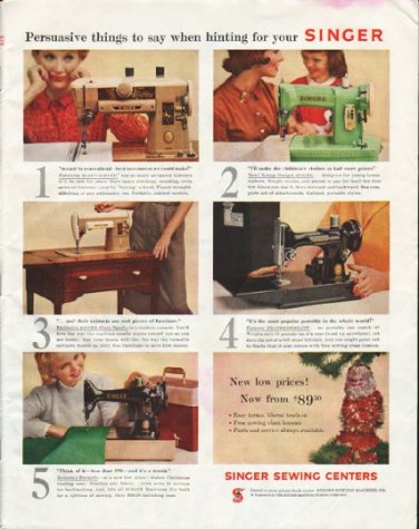 1958 Singer Sewing Machine Ad "Persuasive things"