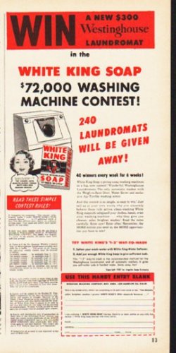 1953 White King Soap Ad "Win"