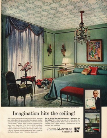 1961 Johns-Manville Ad "Imagination hits the ceiling!"