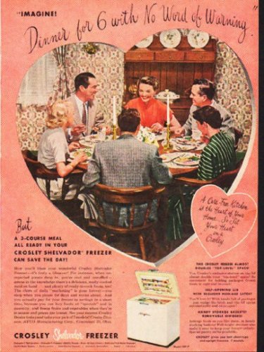 1953 Crosley Freezer Ad "Dinner for 6"