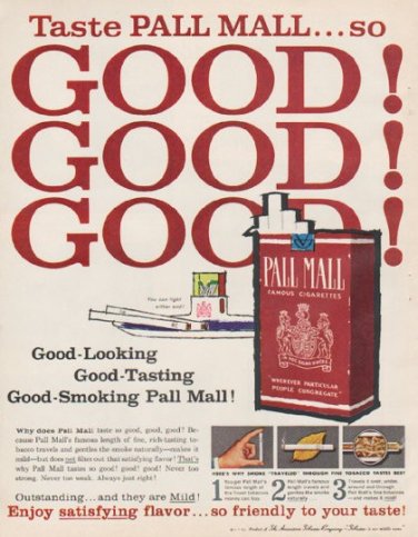 1961 Pall Mall Cigarettes Ad "Taste Pall Mall"