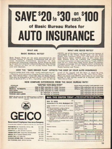 1962 GEICO Ad "Save $20 to $30"