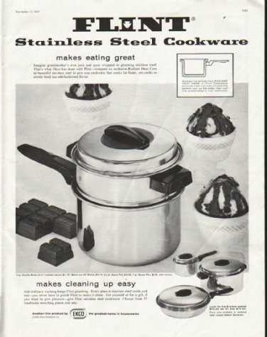 1958 Flint Cookware Ad "makes eating great"
