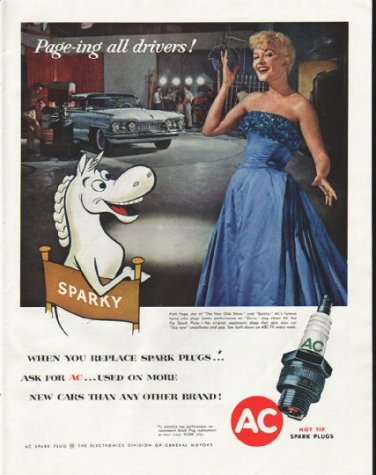 1958 AC Spark Plug Ad "Page-ing all drivers"