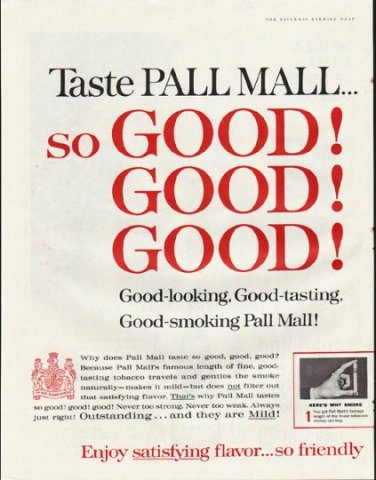 1961 Pall Mall Cigarettes Ad "so GOOD"