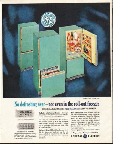 1961 General Electric Ad "No defrosting ever"