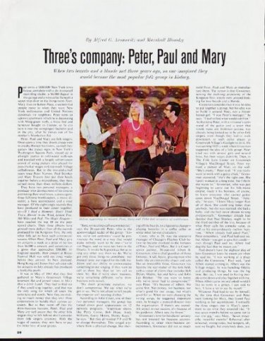 1964 Peter, Paul and Mary Article "Three's company"