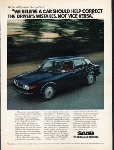 1976 Saab Ad "a car should help correct" ~ (model year 1976)