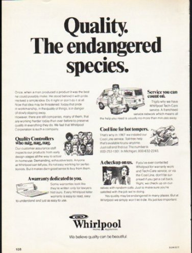1976 Whirlpool Appliances Ad "Quality"