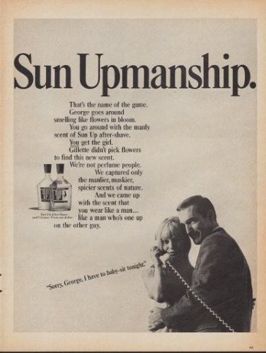 1967 Gillette Sun Up After Shave Ad "Sun Upmanship."