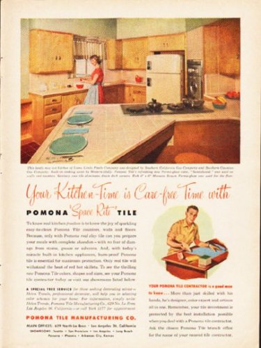 1953 Pomona Tile Ad "Your Kitchen-Time"