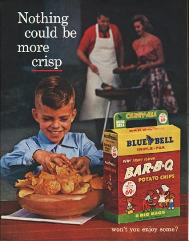 1961 Blue Bell Potato Chips Ad "more crisp"