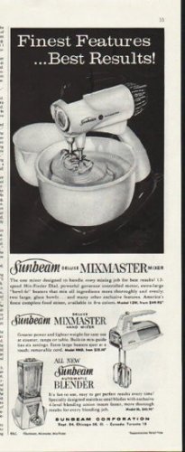 1961 Sunbeam Mixmaster Ad "Finest Features"