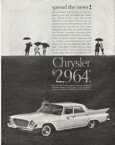 1961 Chrysler Ad "spread the news" ~ model year 1961