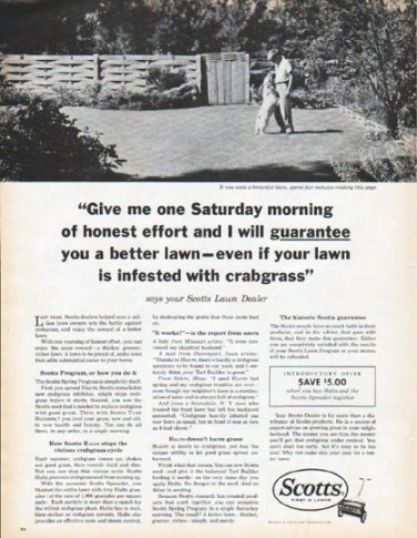 1962 Scotts Lawn Care Ad "one Saturday morning"