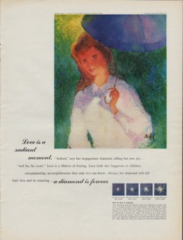 1967 De Beers Diamond Ad, w/ artwork of Gustave Nebel