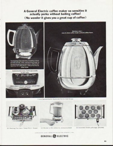 1964 General Electric Ad "coffee maker so sensitive"