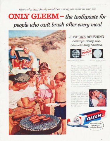 1957 Gleem Toothpaste Ad "Only Gleem"