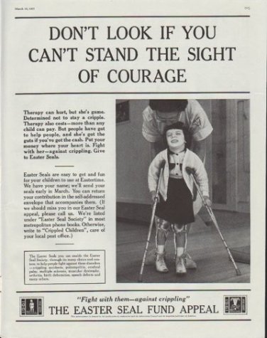1961 Easter Seal Fund Ad "if you can't stand the sight of courage"
