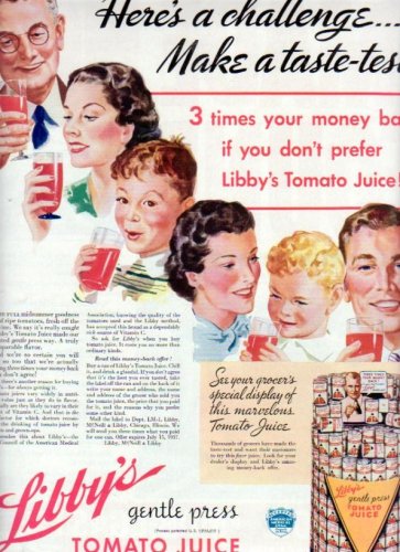 1937 Libby's Tomato Juice Ad "A Challenge"