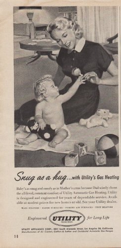 1953 Utility Appliance Ad "Snug As A Hug"