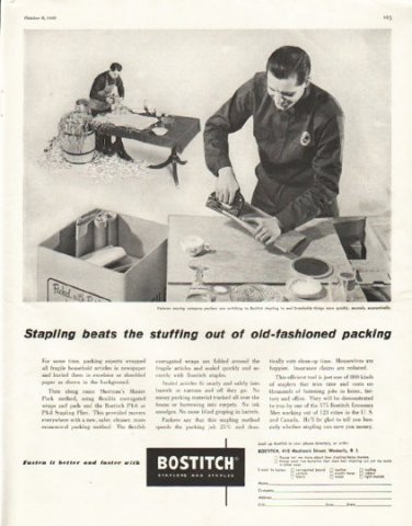 1956 Bostitch Ad "beats the stuffing"