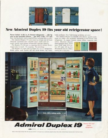 1965 Admiral Refrigerator Ad "old refrigerator space"