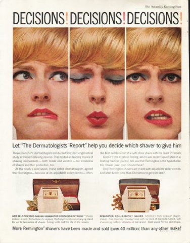 1961 Remington Shaver Ad "Decisions"