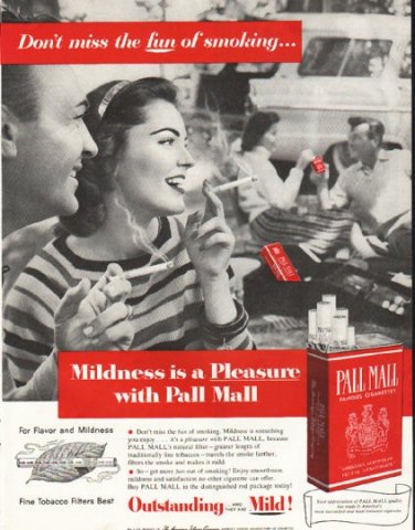 1956 Pall Mall Cigarettes Ad "Don't miss the fun"
