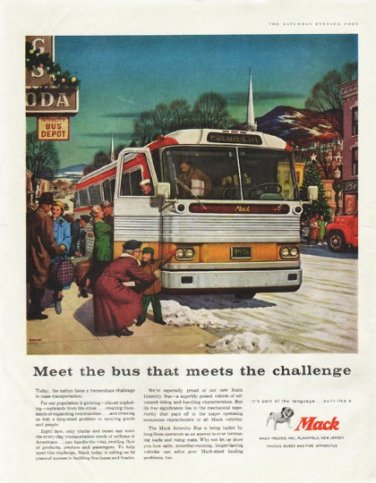 1958 Mack Trucks Ad "Meet the bus"