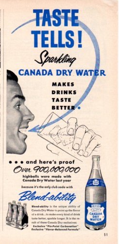 1953 Canada Dry Water Ad "Taste Tells!"