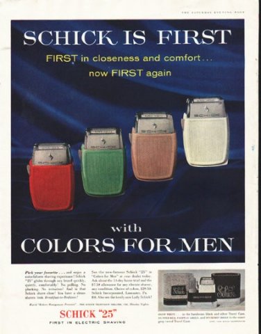 1956 Schick Shaver Ad "Schick Is First"