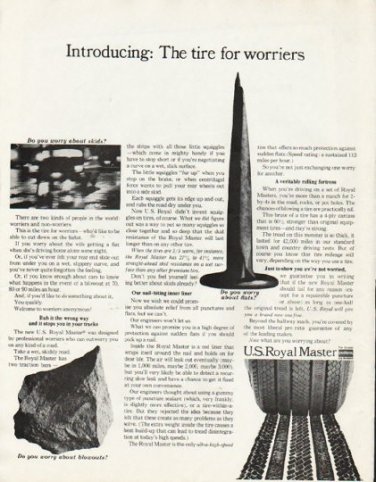 1965 U.S. Royal Master Tire Ad "worriers"