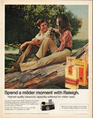 1972 Raleigh Cigarettes Ad "milder moment"