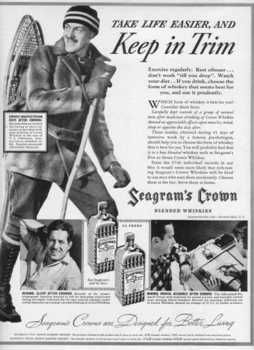 1937 Seagram's Crown Ad "Keep In Trim"