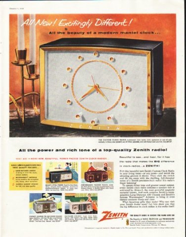 1956 Zenith Ad "modern mantel clock"