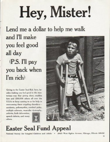 1965 Easter Seal Fund Ad "Hey, Mister"