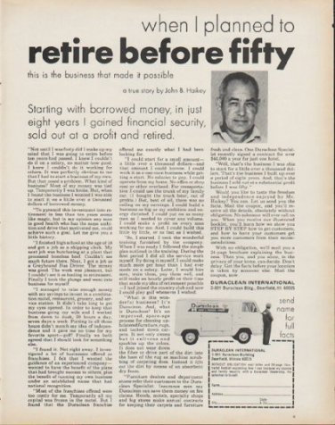 1972 Duraclean International Ad "retire before fifty"