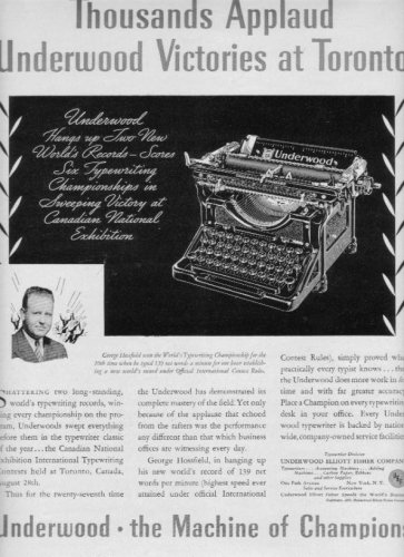 1937 Underwood Typewriter Ad "Champions"