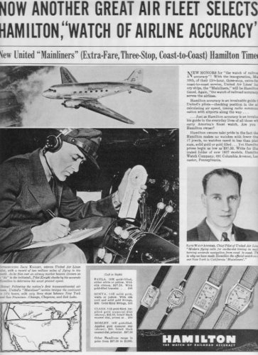 1937 Hamilton Watch Ad "Great Air Fleet"