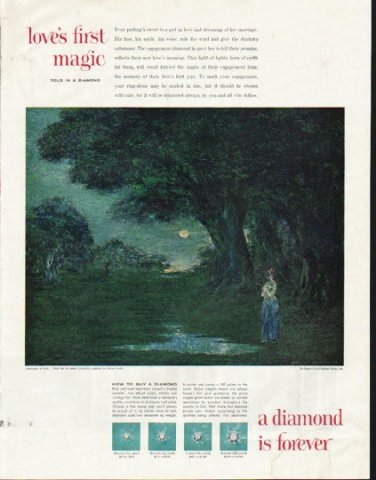 1961 De Beers Diamond Ad "love's first magic"