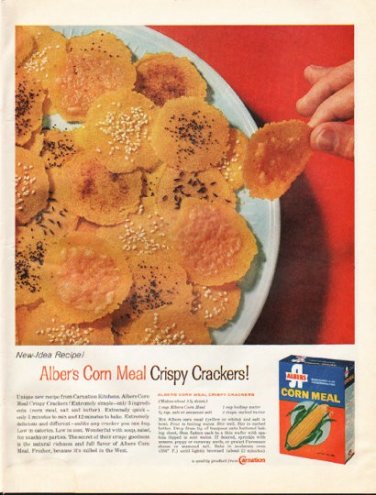 1961 Albers Corn Meal Ad "Crispy Crackers"
