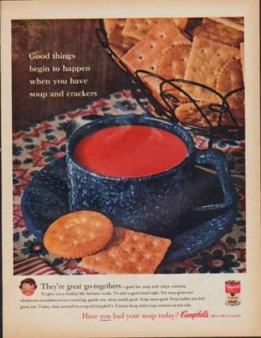 1961 Campbell's Soup Ad "soup and crackers"