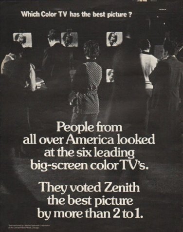 1972 Zenith Television Ad "Which Color TV"